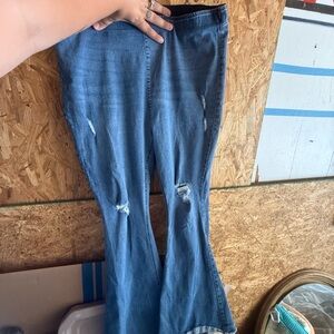 Distressed Blue Denim Jeans bootcut